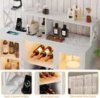 Wine Bar Cabinet with Wine Rack Glass Holder Coffee Bar Storage Cabinet with LED Lights for Home Kitchen Living Room Dining Room 3