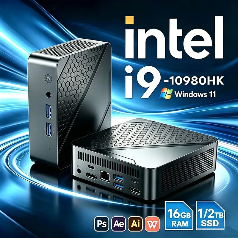 HOT Intel Core i9 10980HK Mini PC Windows 11 UHD Graphics Pocket Computer 16GB RAM minipc WiFi6 1TB 2TB SSD Desktop Gaming