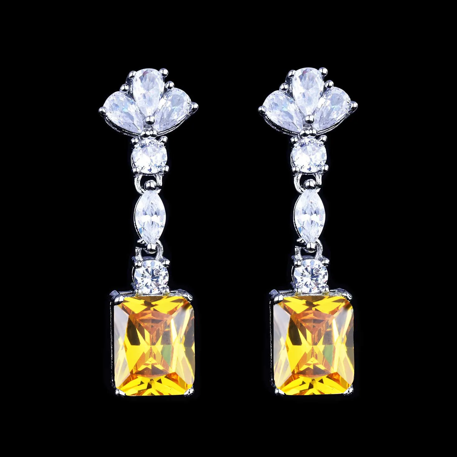 Yellow Color Rectangle Jewelry Sets for Women Anniversary Gift Jewelry J6596 For Jewelry Set Silver Jewelry Set Crystal Jewelry Set