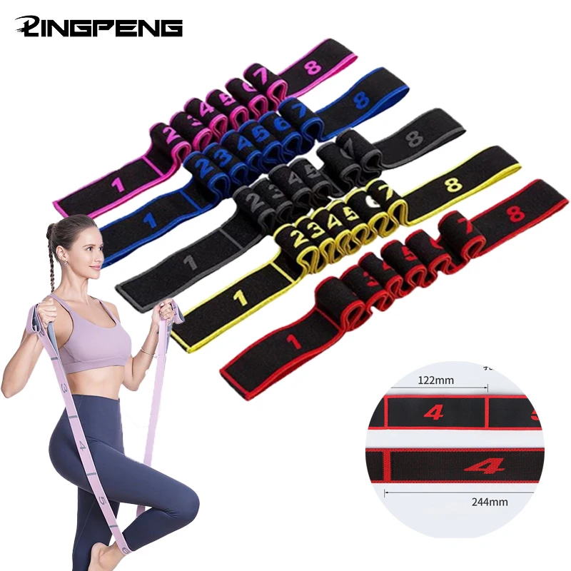 Ceinture d'&eacute;tirement de yoga 8 sections style danse pilates fitness tension num&eacute;rique &eacute;lasticit&eacute; yoga resistance bands