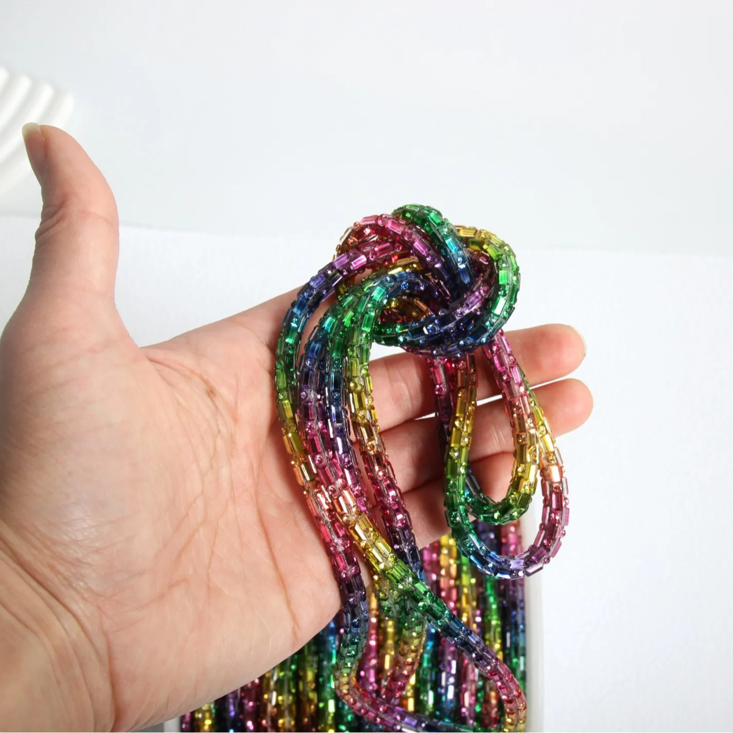 50야드 크리스탈 라인스톤 로프 유리 다이아몬드 줄 블링 라인스톤 로프 신발 가방 의류 DIY 공예 바느질 액세서리