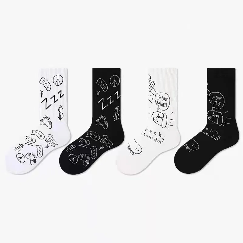 

Original Graffiti Street Trend Retro Cartoon Sports Socks Men And Women Couples Black and White Cute Dog Cotton Mid-tube Socks