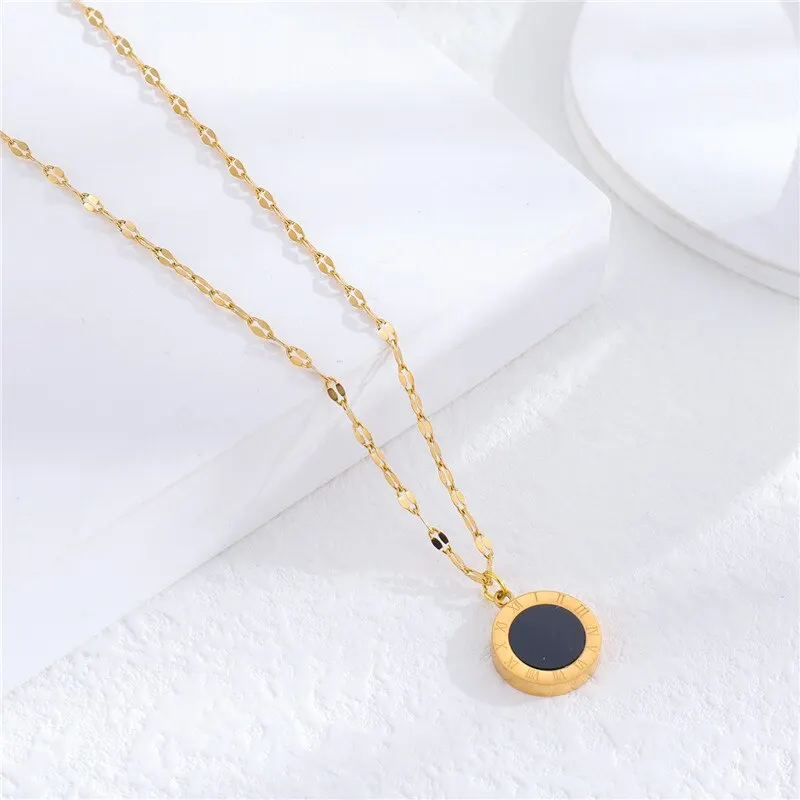 S2bb883db4e814aadbea31a5b8a639221q Fashion Roman Digital Wafer Pendant Necklace Stainless Steel Party Jewelry for Women Sexy Choker Mallzona