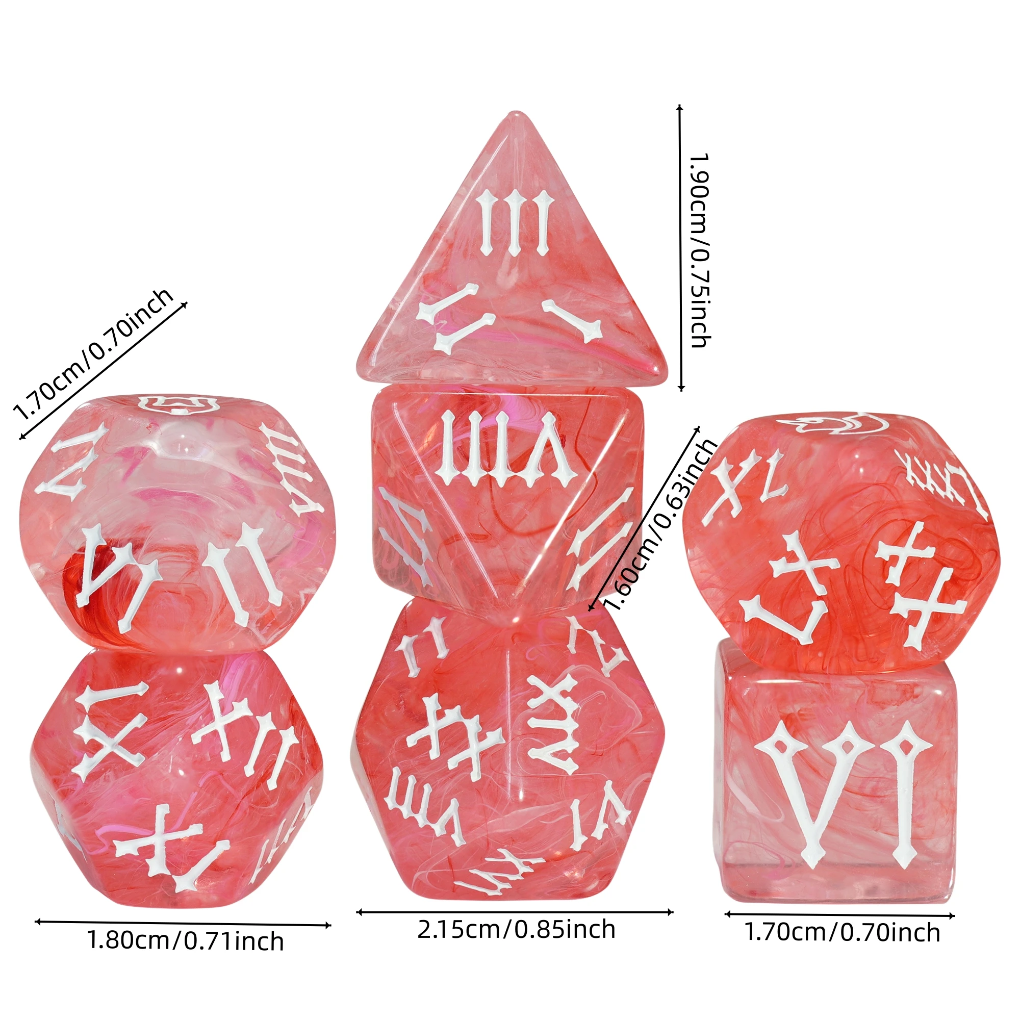 Misty Effect Roman Polyhedral Dice Set - 7-Piece Colorful Collection