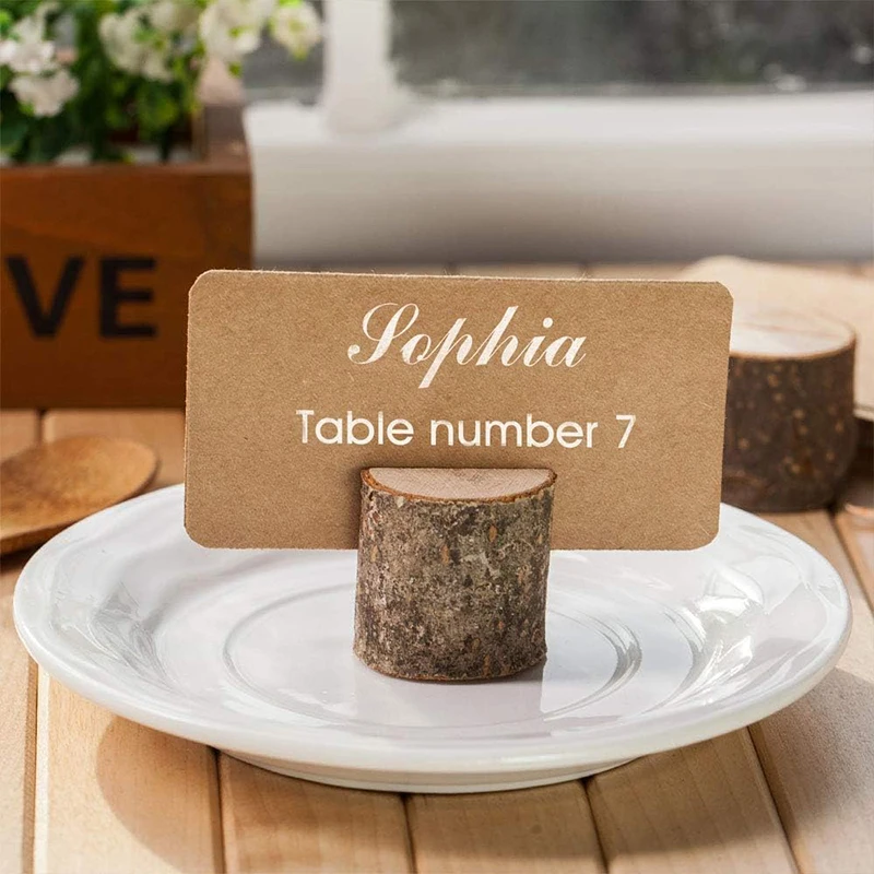 Natural Wooden Place Card Holders Rustic Table Sign Number Holders Kraft Table Place Cards Wedding Party Decoration 5/10/30set