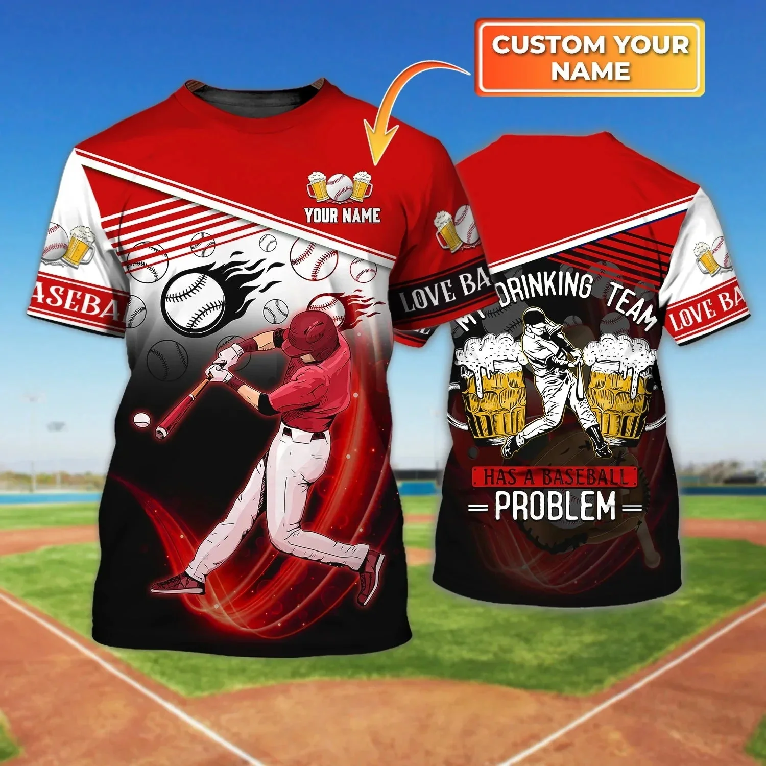 Sommer Mode Herren t-shirt Personalisierte Rote Baseball 3D Gedruckt Unisex T-shirt Für Baseball-Spieler Geschenk Harajuku T-Shirt DW200 – Detail 8