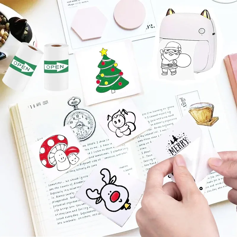 Self Adhesive Thermal Paper, 57 x 25 mm Mini Printer Paper Sticker Rolls Thermal Receipt Paper Rolls for Pocket Thermal Printer