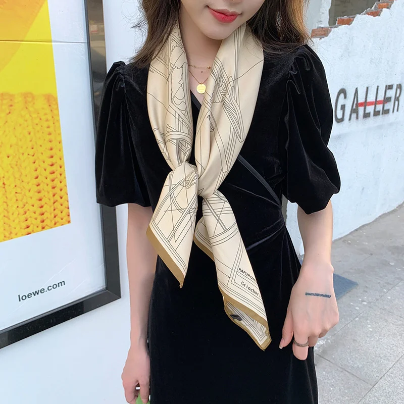 Seiden schal Scarf top Head wraps für Frauen Luxus Design Haars chals 90*90cm Schals Hijab Foulard Bandana Femme Kopftuch – Detail 15