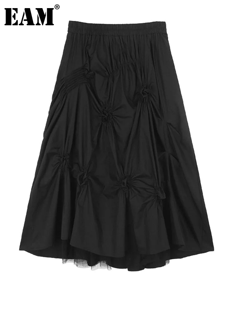 

[EAM] женская черная плиссированная элегантная юбка с высокой эластичной талией, юбка средней длины свободного кроя, модная новинка весна-лето 2024 1DF9476