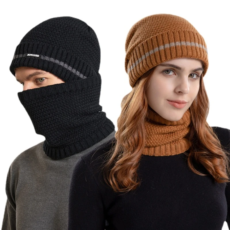 

2PCS/set Knitted Hat Scarf Insulation Warm Fur Lined Couple Ear Protection Warm Loose Beanie Windproof Winter Cap for Women Men