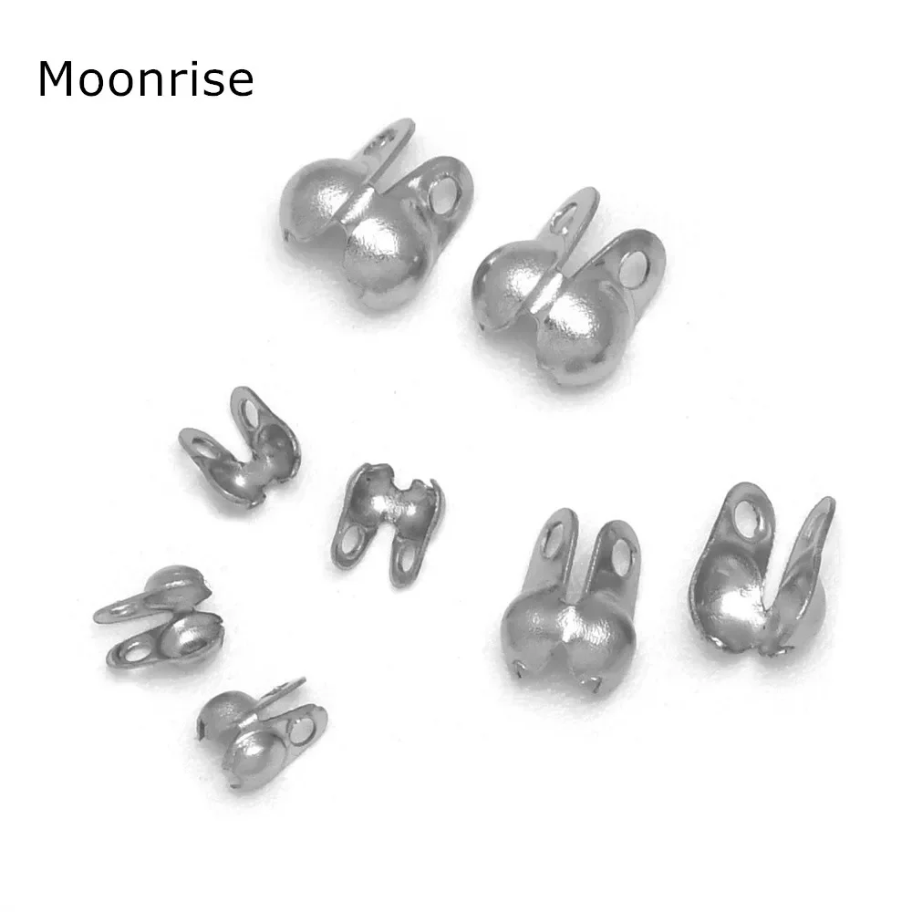 50/100 Stück 1,5–4,0 mm Edelstahl Crimp End Bead Tipps Knotenabdeckungen Clamshell Fold-Over Bead für DIY Armbänder Halsketten Herstellung