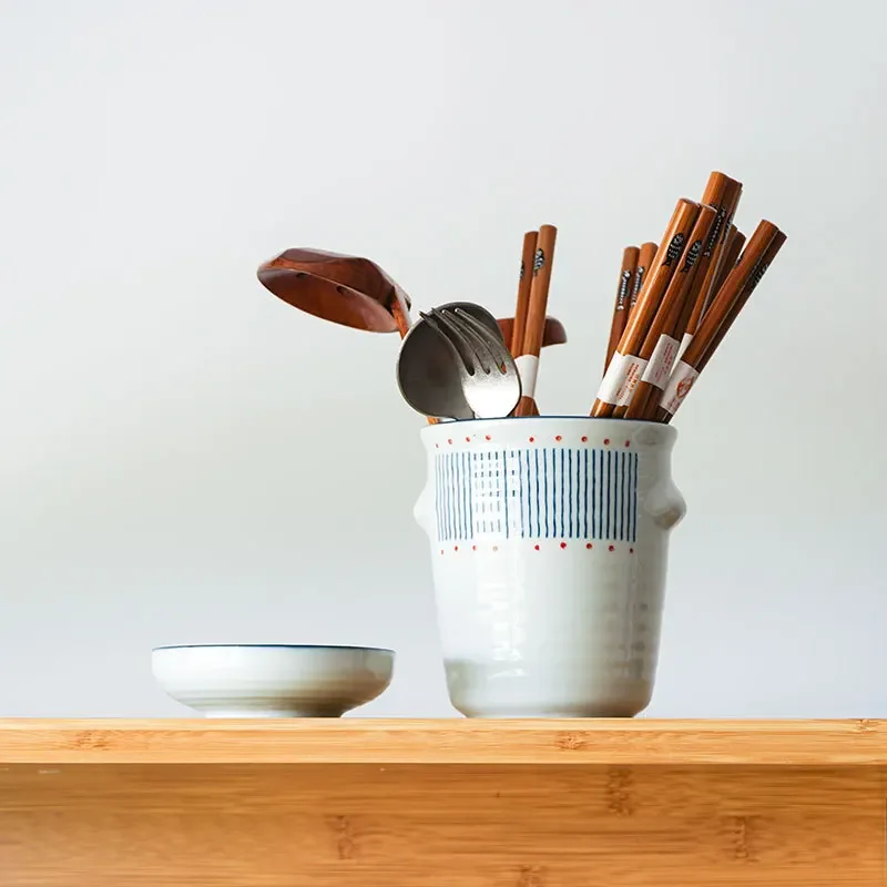New Japanese Creative Ceramic Chopstick Holder Storage Jar Household Tableware Drain Chopstick Storage Box Simple Kitchen Rack