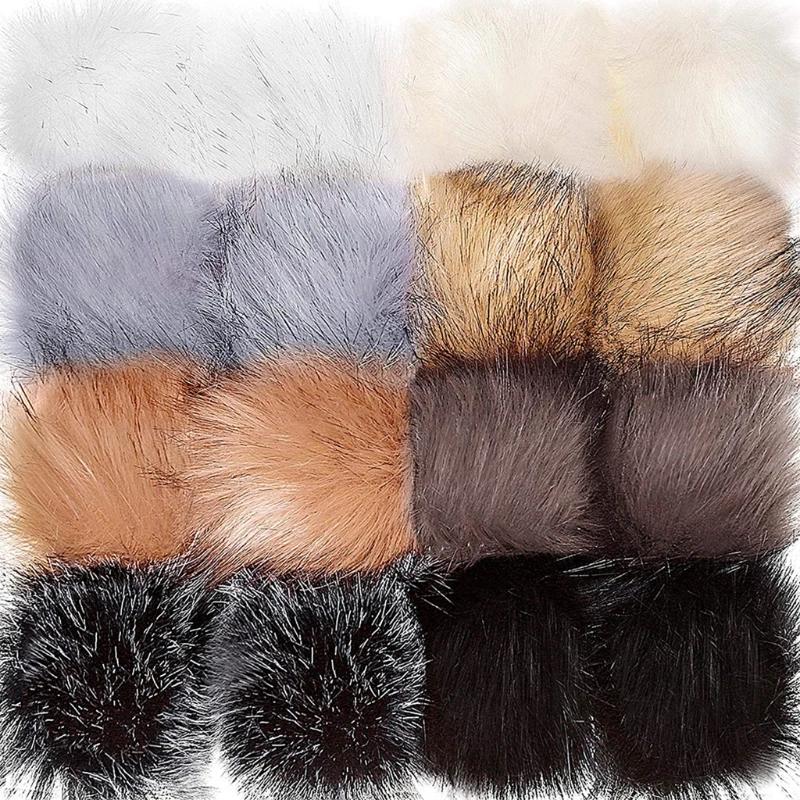 Set De 16 Pompones De Piel Sintética De 8 Cm - Con Lazo Elástico Para Personalizar Gorros, Bolsos Y Más