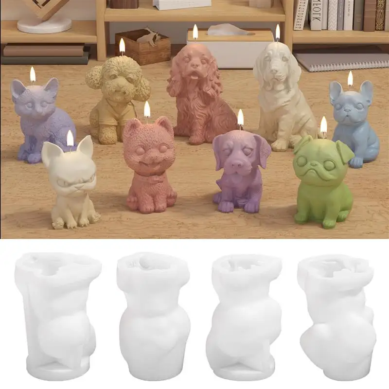 Cute Dog Candle Mold Silicone Labrador Beagles Chihuahua Hiromi Dog Candle Mould 3D Puppy Scented Soap Plaster Craft Making Mold