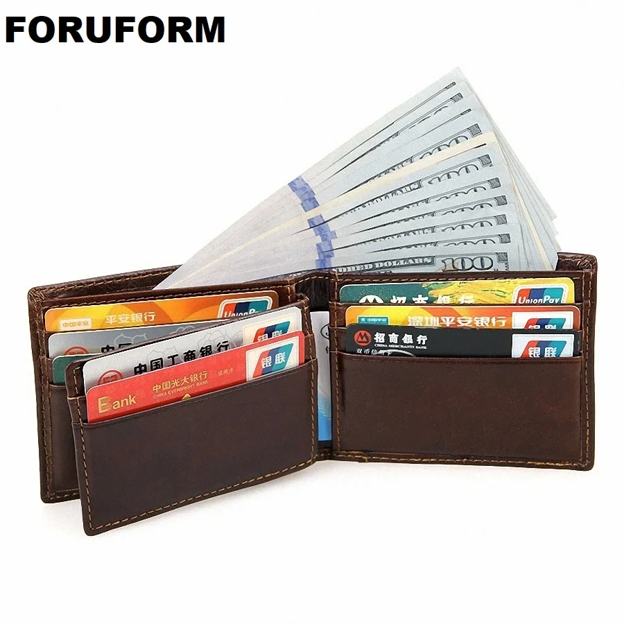 

Men Purse Short Vintage Horizontal Genuine Leather Men Wallet with Coin Pocket Cowhide Male Purse European Wallet LI-1594