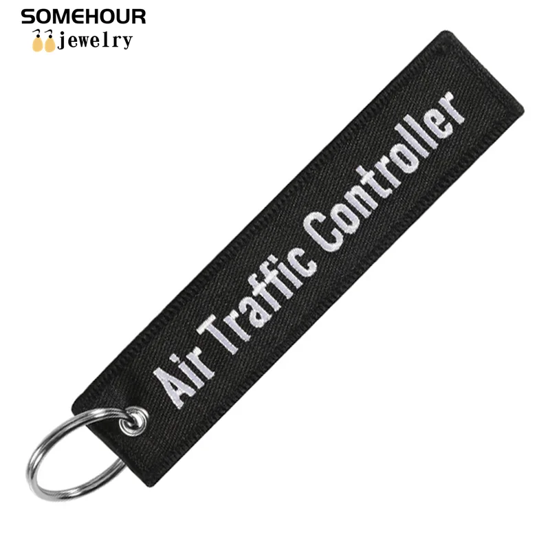SOMEHOUR Air Traffic Controller Keychain Boths Sides Embroidery Key Holder Ring Jewelry Accessory Aviation Gifts Wholesale