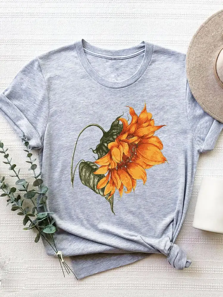 Short Sleeve Graphic T-shirt Women Summer Clothes Clothing Flower Sweet 90s Style Print T Shirt Fashion O-neck Tee Top