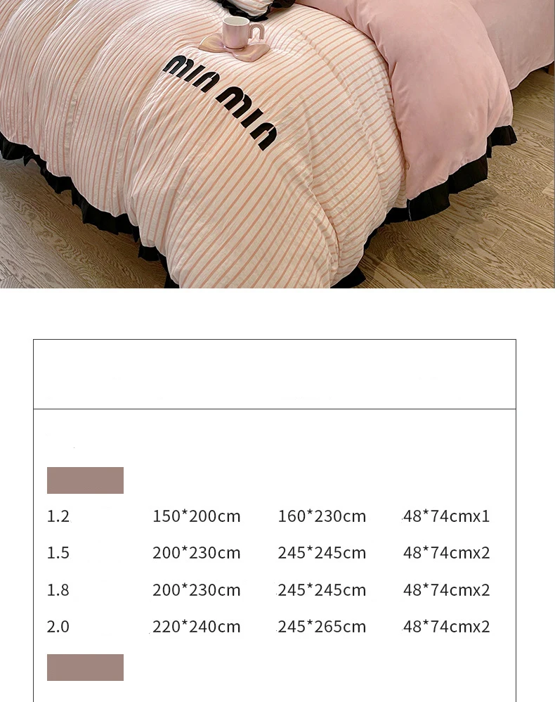 Description Picture 5 of itemRuffles Striped Bedding Bed Sheet Duvet Cover Fitted Full Bedspreads Sets AB Double-sided Skin-friendly Summer Bedroom Linens