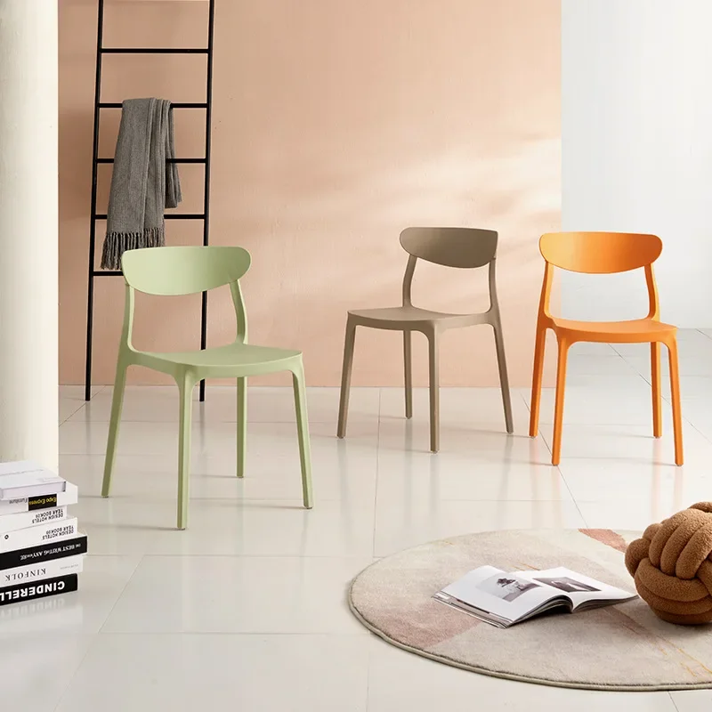 

0669 Plastic chair canteen restaurant chair engineering backrest thickening creative Nordic plastic chair home stacking living
