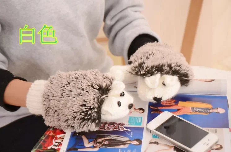 Women's Winter Gloves Without Fingers Knitting Wool Warm Mittens Fingerless Cartoon Hedgehog Gloves Birthday Present