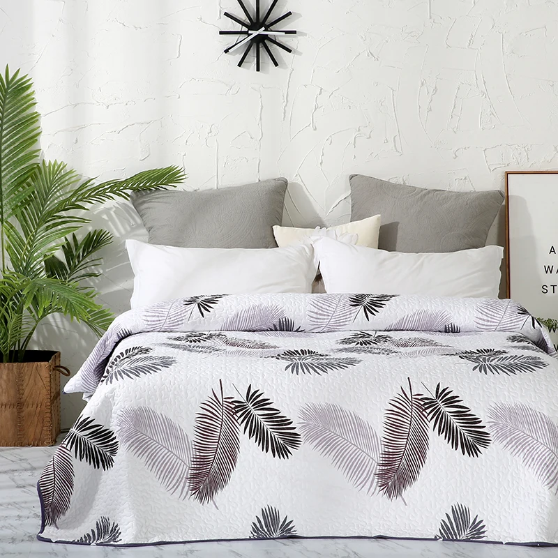 Simple Leaves Print Cotton Polyester Bedspread Coverlet, Bed Cover, Quilt, Summer Blanket, 15 Colors Available, # SW