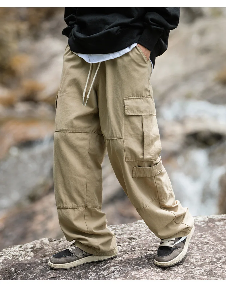 Retro workwear casual pants loose splicing design for outdoor baggy pants cargo pants men trousers