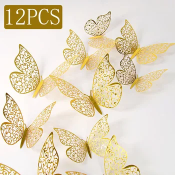 Autocollant mural créatif papillon creux 3D, autocollants muraux bricolage, art mural moderne, décorations pour la maison, cadeau de bricolage, mode, 12 pièces 1