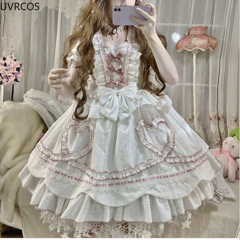Sweet Wedding Party Lolita Dress Victorian Women Vintage Bow Ruffles Flowers Kawaii Princess Dresses Elegant White,lolita dress,lolita suspender dress,lolita cosplay costumes,suspender dress