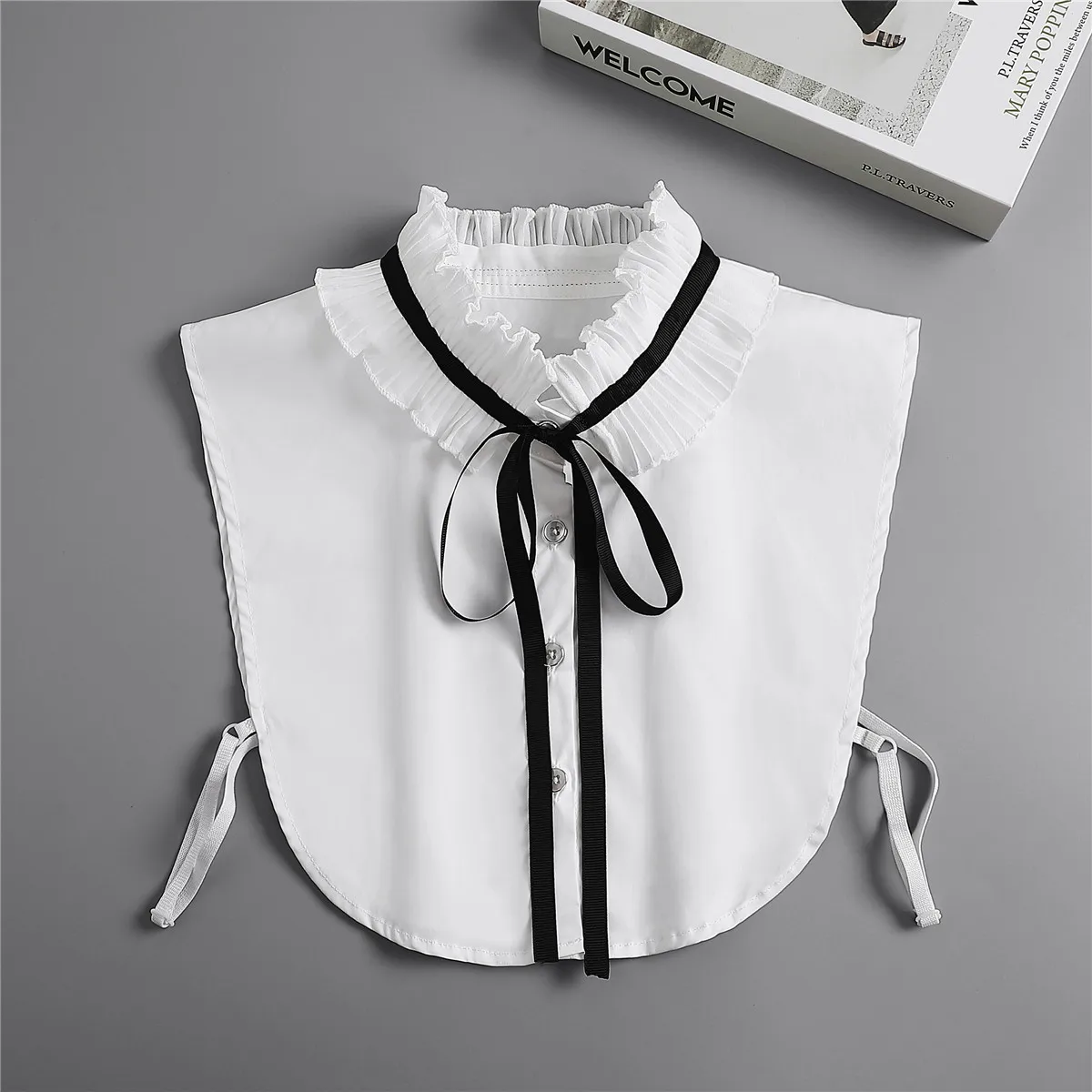 Vintage Lace Front Tie White Detachable Faux Collar