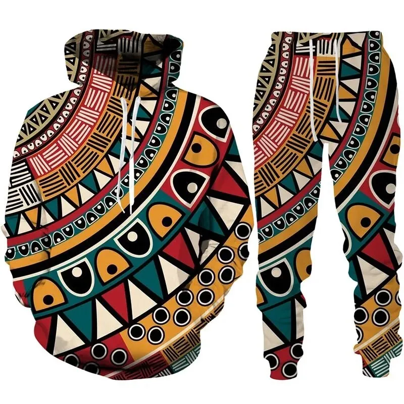 New Vintage Abstract Pattern 3D Print Men Clothing Suit Ethnic Style Hoodie Pants 2 Piece Set Men's Sportswear Tracksuit Autumn 4