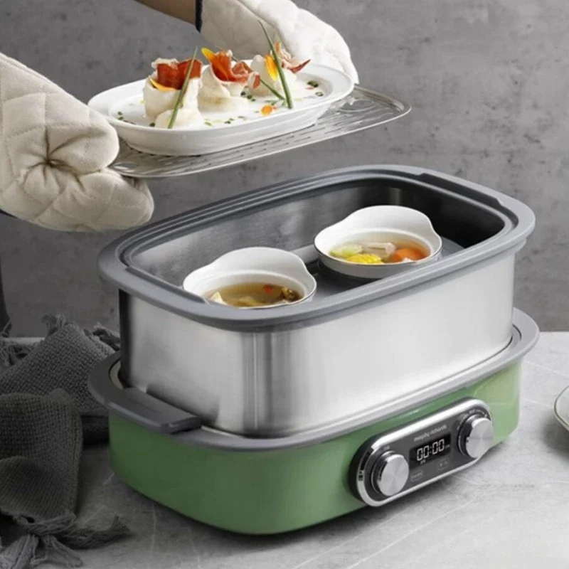 Morphyrichards 220V Extreme Double Layer Electric Steamer 12L Multi Home Steamer 2000W Stainless Steel Multi-Layer Steam Cooker