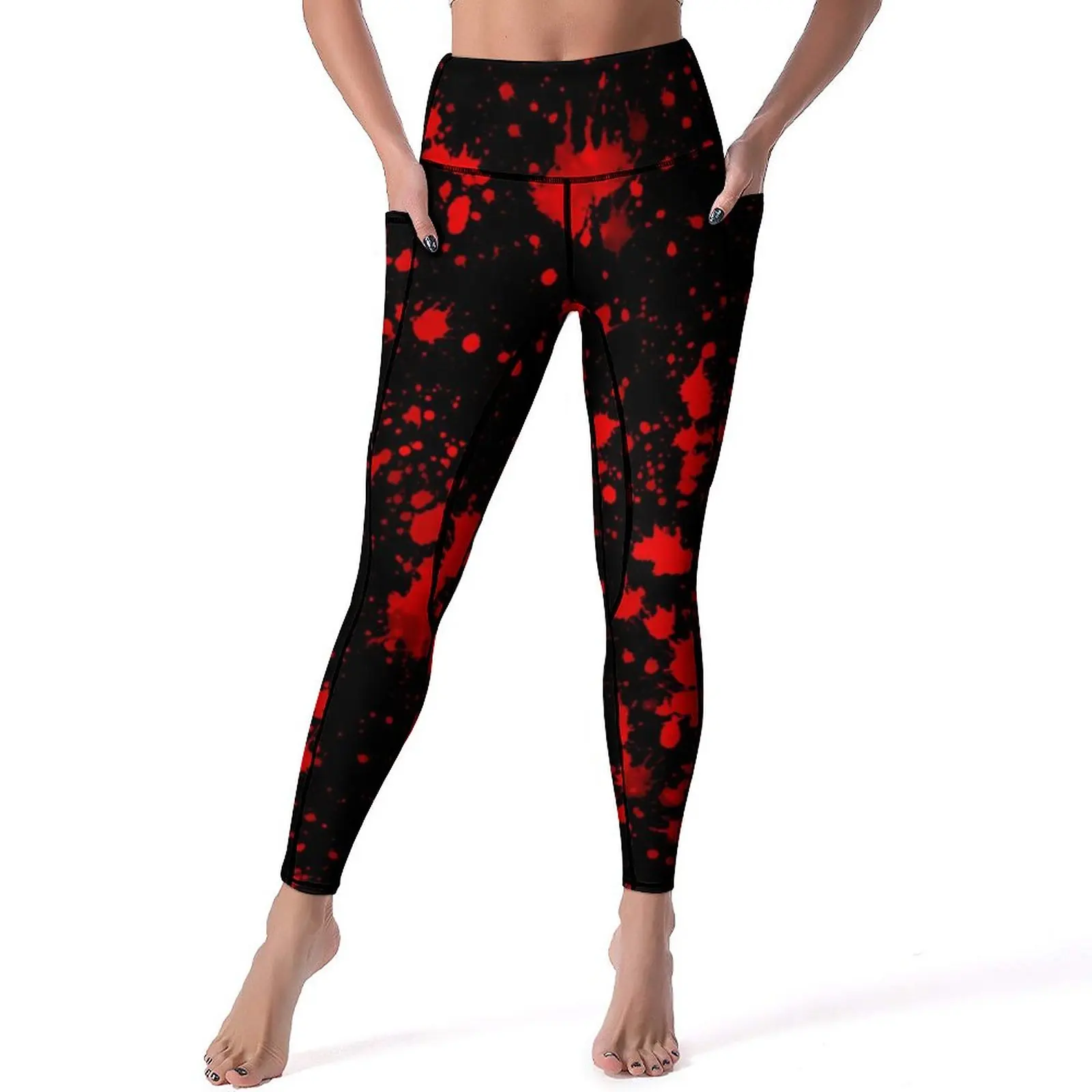

Red Paint Splatter Leggings Sexy Artistic Splash Print Push Up Yoga Pants Quick-Dry Leggins Design Fitness Gym Sports Tights