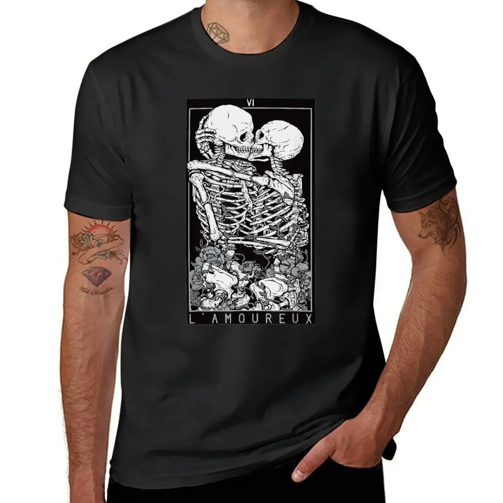 Tarocchi Card Kissing Skeleton Love Skull Bones Horror Goth T-Shirt Animal Prinfor Boys Graphics T-Shirt Uomo