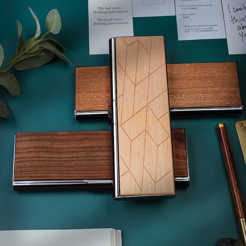 Simple Solid Wood Pen Box Retro Creative Portable Pen Storage Box Metal Business Stationery Box Gift Goods for Students 3