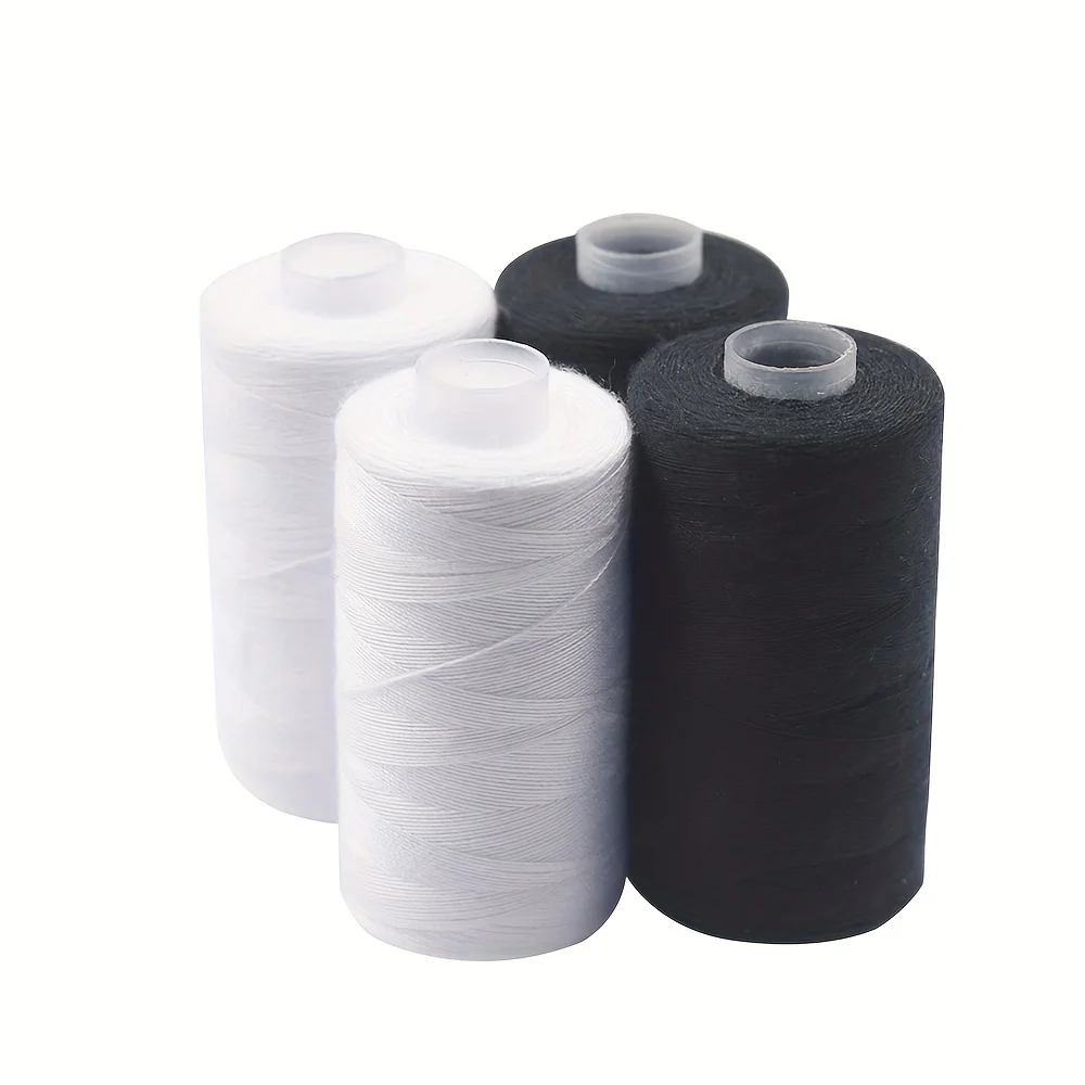 Set of 2 Durable Black and White Polyester Sewing Threads - 500M Each