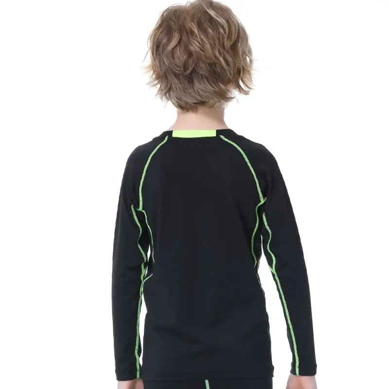 Kids Boys Sports Compression T-shirt Long Sleeved Velvet Sportswear 19