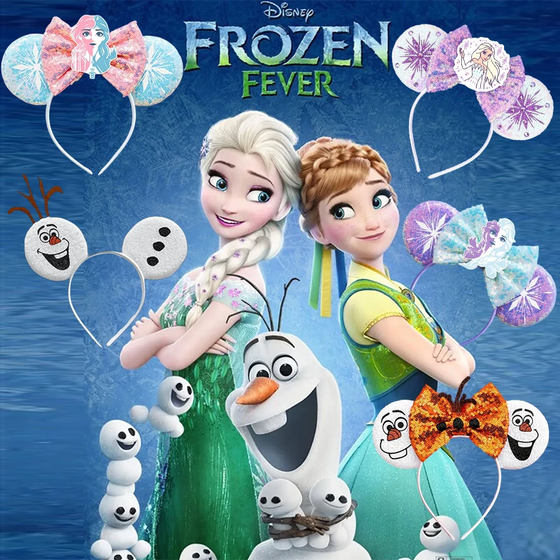 

Disney Ears Headband For Gril Frozen Anna Elsa Olaf Hairband Women Cute Sequins Bow Hair Accessories Kids Birthday Festival Gift