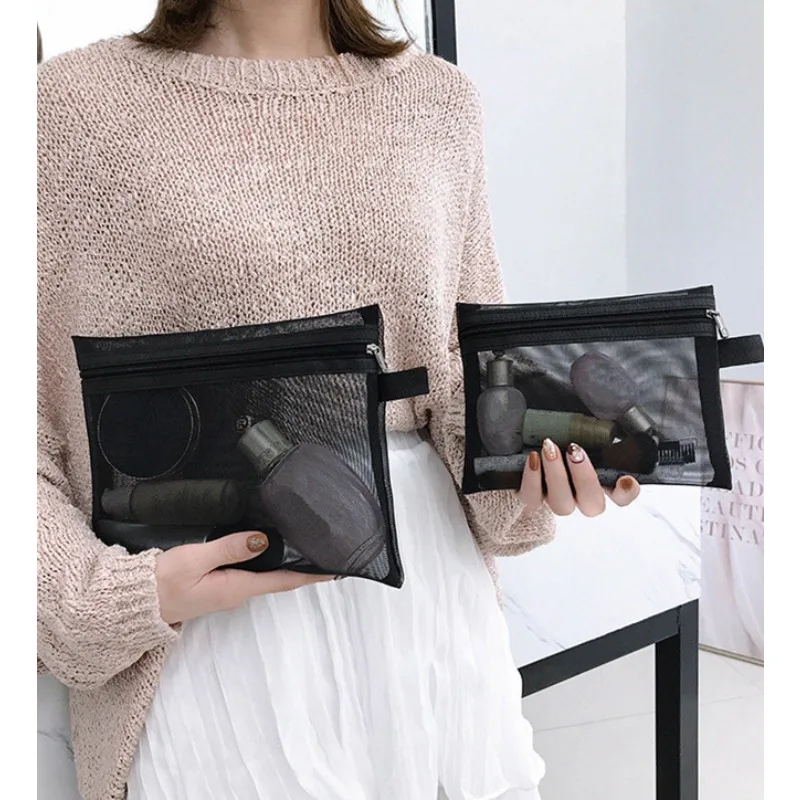 

New Mesh Transparent Cosmetic Bags Small Large Clear Black Makeup Bag Portable Travel Toiletry Organizer Lipstick Storage Pouch