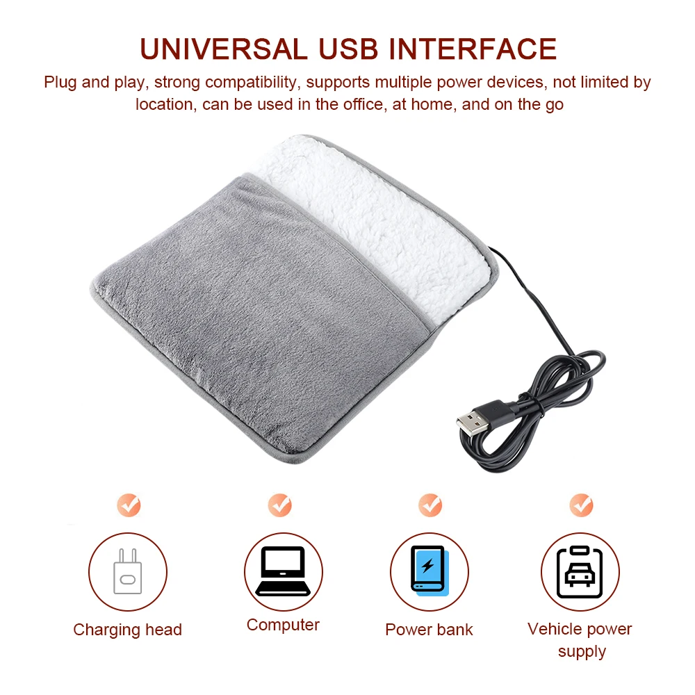 Electric Foot Heating Pad Constant Temperature USB Charging Soft Plush Foot Cover For Home Office Improve Cold Hands And Feet