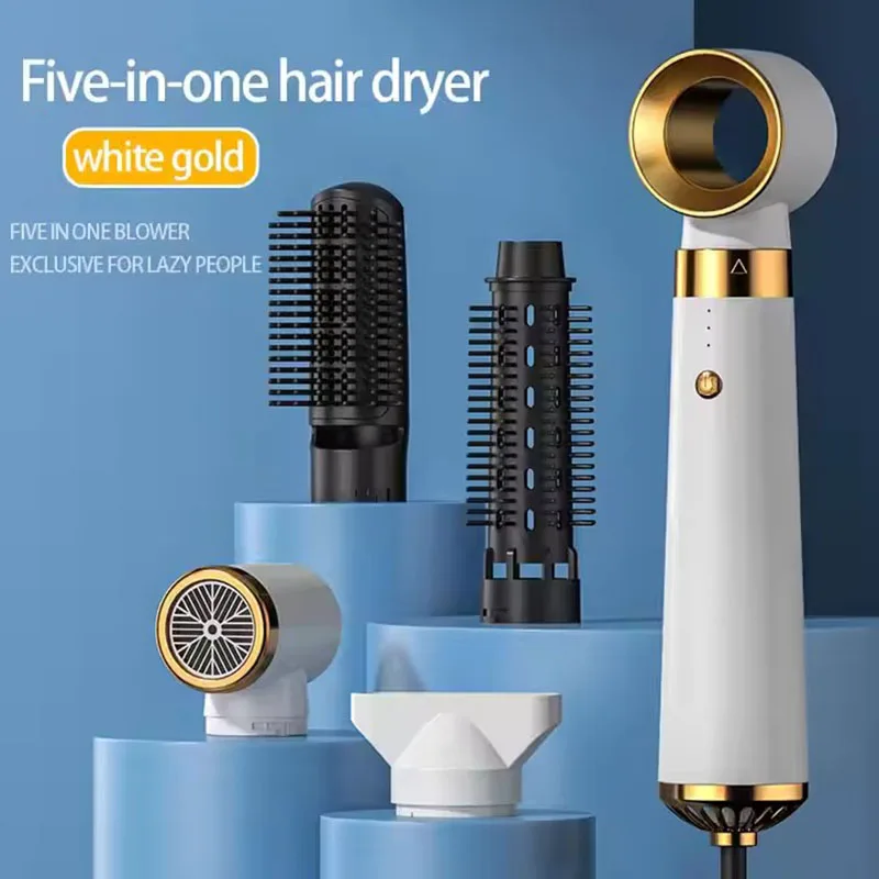 HOMEFISH 5-in-1 Electric Hair Dryer with Automatic Straight & Curling Iron Hot Air Comb & Diffuser for Outdoor Use AC Motor