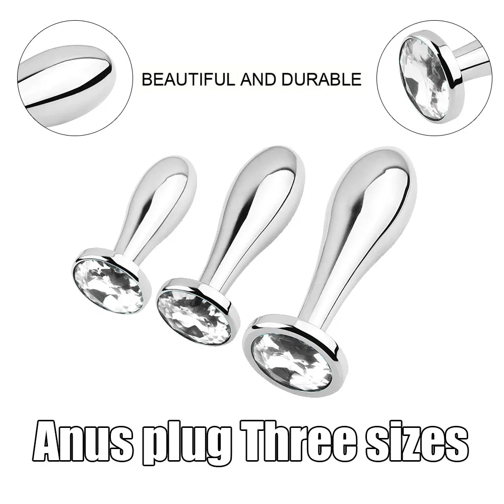 Kristall-Buttplug-Set aus Edelstahl, glatter Analplug aus Metall mit Diamantende, Spielzeug für Anfänger und Paare