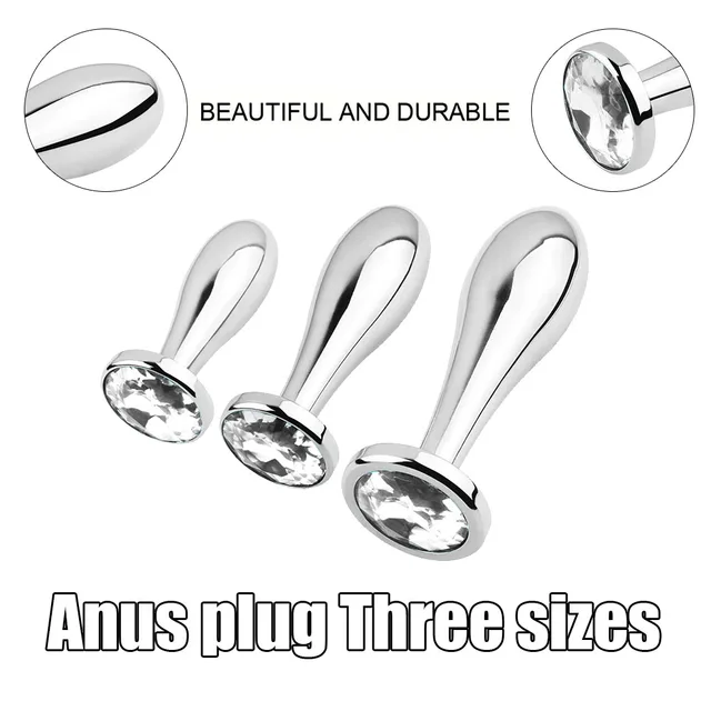 Kristall-Buttplug-Set aus Edelstahl, glatter Analplug aus Metall mit Diamantende, Spielzeug für Anfänger und Paare