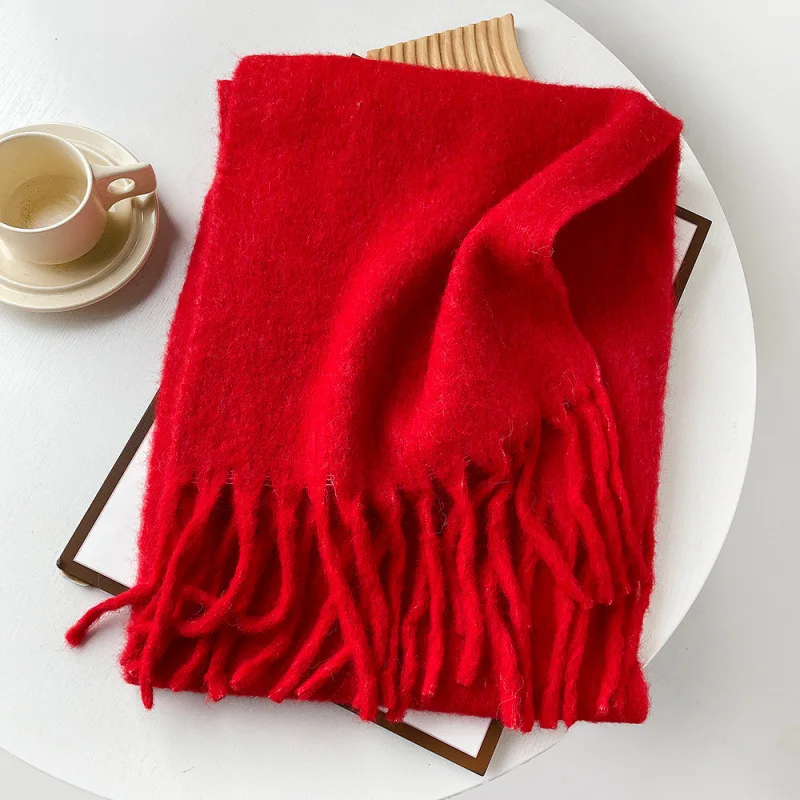 Luxus Solide Wolle Mischung Schal Frauen Winter Quaste Schal Pashmina Taschentuch Dame Pareo Weiche Outdoor Winddicht Bufanda 2025 – Detail 7