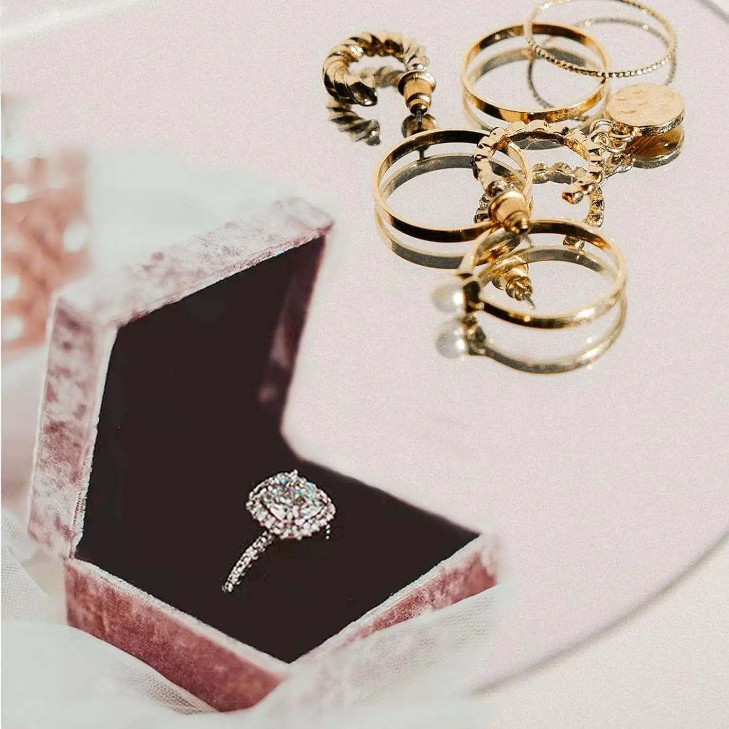 Cute Velvet Ring Box, Necklace Box Wedding Velvet Ring Storage Case Jewelry Organizer Gift Packaging Box Pink Holder Jewelr