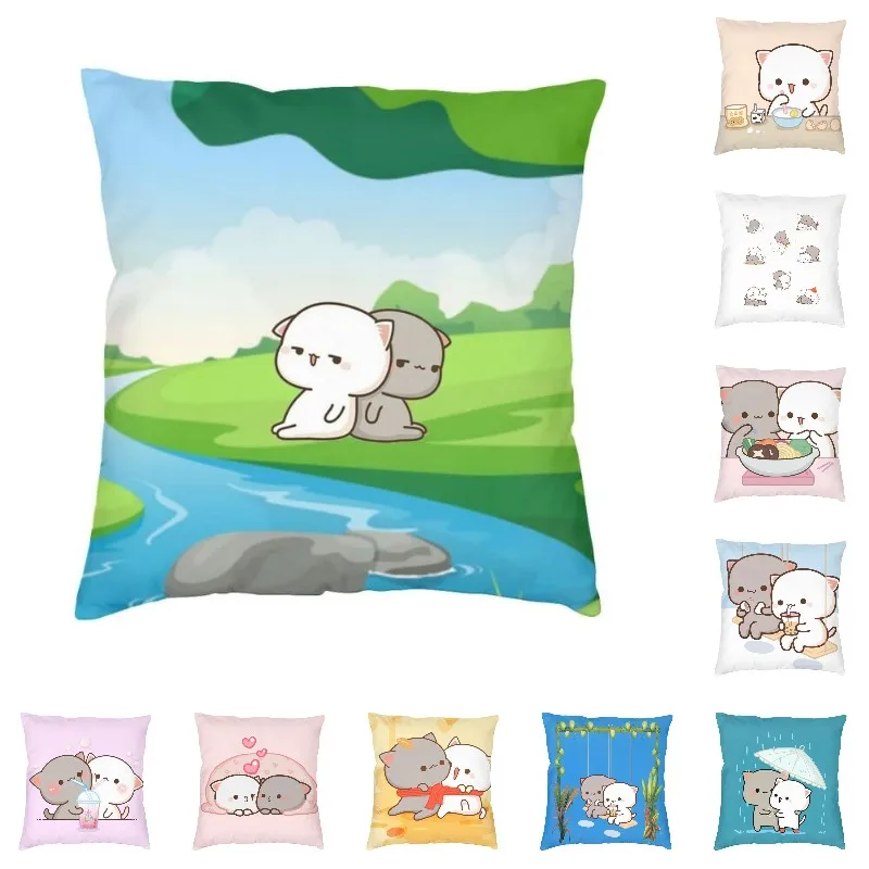 

Персик и ГОМА на романтическом свидании, Наволочка на подушку, двусторонняя 3D печать, мультяшная кошка, декоративная подушка для оформления интерьера