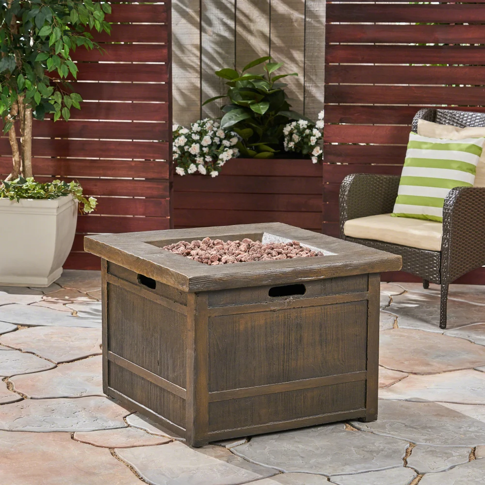50,000 BTU Outdoor Lightweight Concrete Gas-Burning Fire Pit by 32", Brown firepit