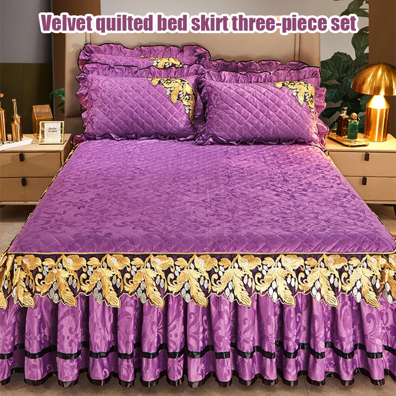 Description Picture 2 of itemPlush Winter Warm Bedspread on The Bed Thickened Bed Skirt-style Embroidery Cotton Quilt Bedding Cover Pillowcases