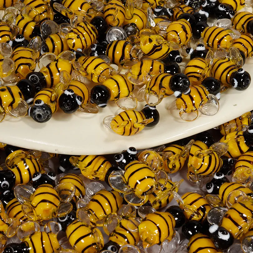 5pcs Yellow Cute Bee Charm Beads For Jewelry Making Supplies