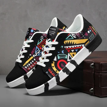 Summer Trendy Men's New Board Shoes Outdoor Non Slip Walking Men Sporty Shoe Canvas Pattern Casual Sneakers Male Zapatos 1