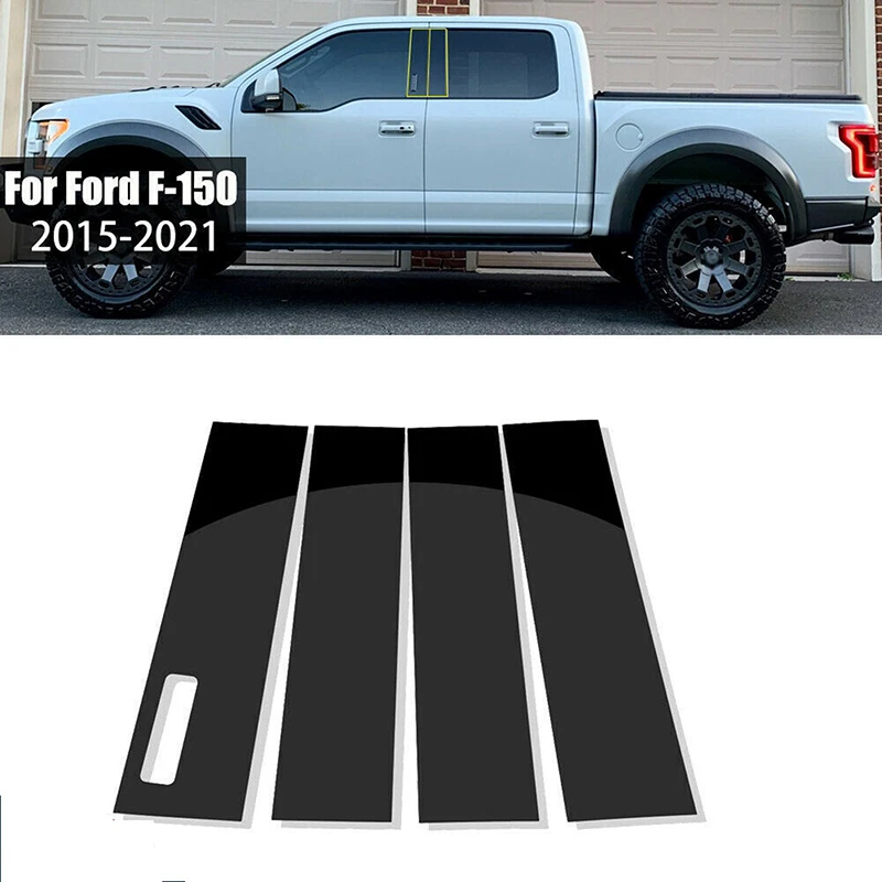 4 Pcs Car Pillar Posts Cover Door Trim Glossy Piano Black for Ford F-150 2015 2016 2017 2018 2019 2020 2021 Auto Exterior Parts